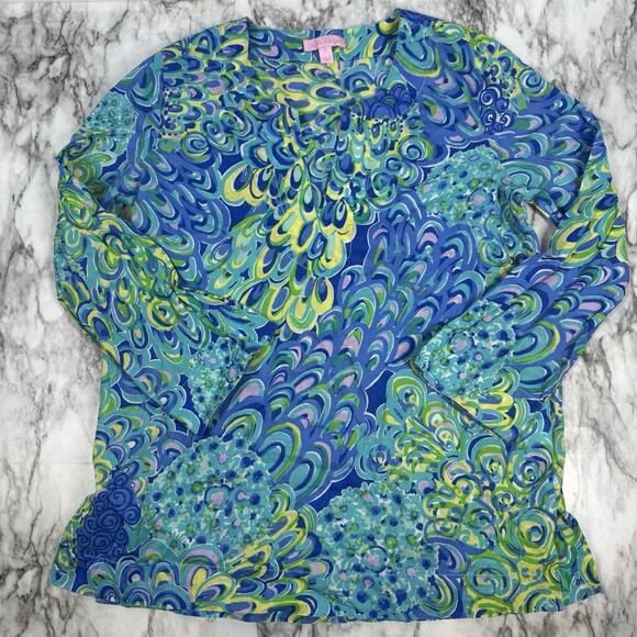 Lilly Pulitzer Tunic Top Small Sea Blue Lagoon Amelia Island Beach Resort Wear - Picture 1 of 9